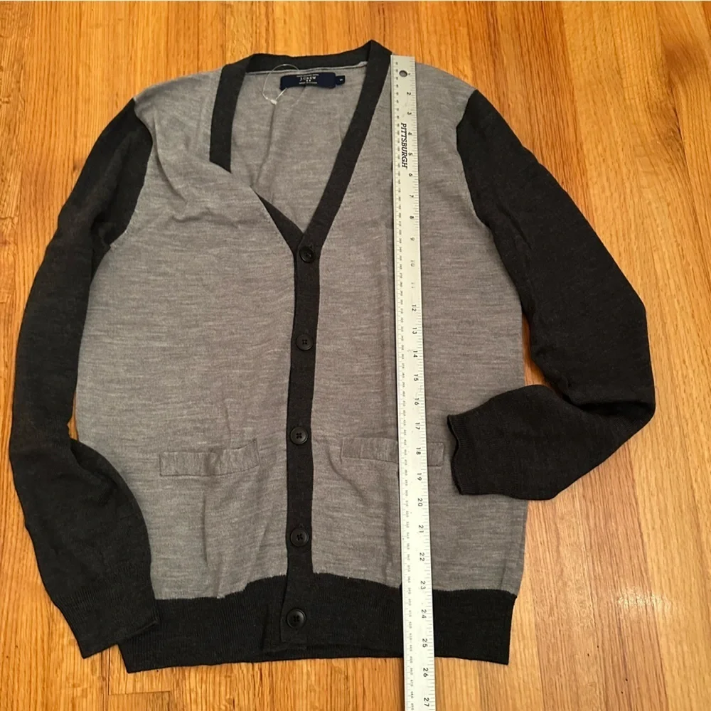 J.Crew Men's Cardigan Sweater Gray  Knit 100% Merino Wool Long Sleeve Small (#1)